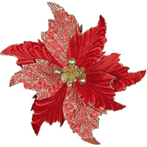 Poinsettias artificiels, fleurs de poinsettia pailletées, centres de table floraux, décorations de Noël, fleurs pour sapin de Noël-Red (1/5)