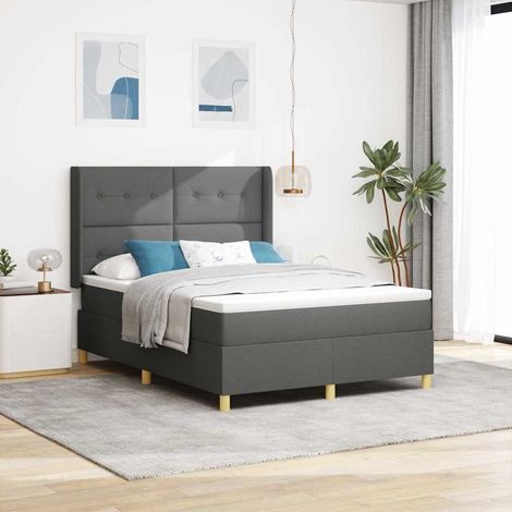 Cama tipo Box Spring con tiras LED Gris 160 x 200 cm tela