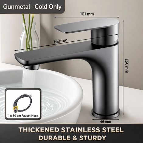 (Gris anthracite - Eau froide uniquement) Robinet de lavabo en acier inoxydable, mitigeur eau chaude/eau froide, poignée unique, noir mat, argenté (1/5)