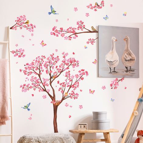 Große Kirschblütenbaum-Wandaufkleber, rosa Blütenzweig-Wandaufkleber, Wanddekoration für Wohnzimmer, Schlafzimmer, Babyzimmer (1/5)