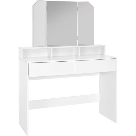 Ml-Design – Coiffeuse enfant avec miroir rabattable – 3 tiroirs et 3 compartiments ouverts – Dimensions 100x40x140 cm – Finition blanche moderne (1/5)