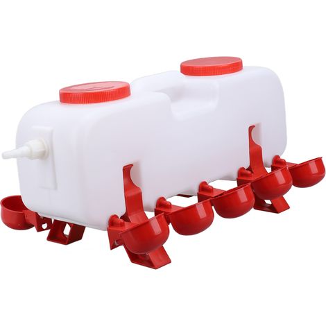 Distributeur d'abreuvoirs automatiques pour volailles (10 litres) avec 10 abreuvoirs pour canards et oies (grand format). (1/5)