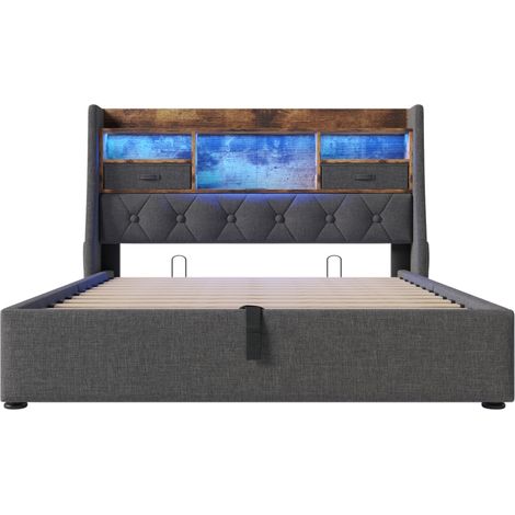 Cama canapé 140x200 cm de lino gris con cabecero LED y puertos USB Type-C HOMVRA (1/5)