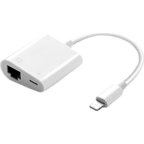 Adaptateur Lightning vers Ethernet RJ45, compatible iPhone MFi certifié, connexion LAN filaire 2-en-1 avec port de charge rapide, pour réseau stable et rapide.