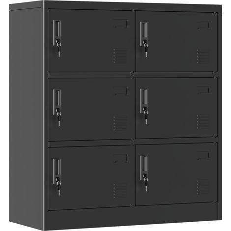 Armoire métallique 6 portes avec serrure individuelle et porte-étiquette, noir, 100 x 90 x 40 cm (1/5)