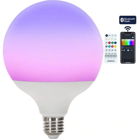Ampoule LED intelligente Aigostar G120 E27 18W RGBW à LED mesh et éclairage d'ambiance haute puissance, dotée d'une technologie Bluetooth.