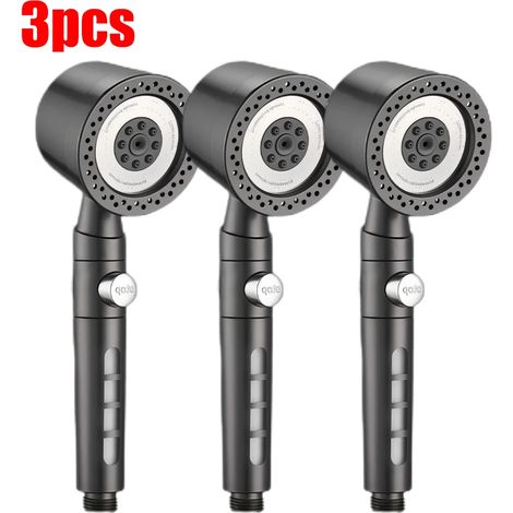 (Gris, lot de 3) Pommeau de douche 5 jets économe en eau, pommeau de douche portable en ABS, style spa, grand débit, filtre pour salle de bain, ensemble de buses pour robinet de douche (1/5)