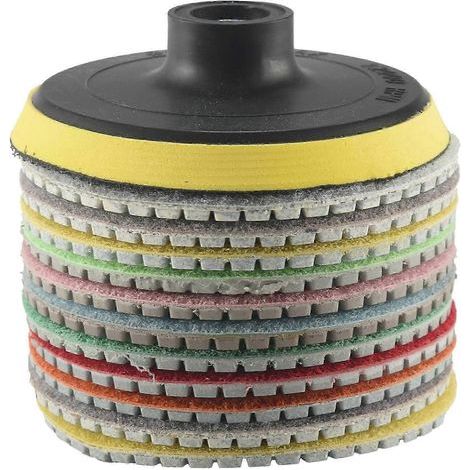 Lot de 12 disques de polissage diamantés abrasifs pour pierre, béton et marbre, utilisables à sec ou à l'eau. (1/5)