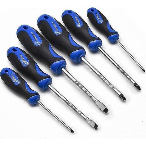 Jeu de tournevis magnétiques - 3 tournevis cruciformes et 3 tournevis plats, acier CRV, poignées ergonomiques, prise en main antidérapante, durable et résistant à la corrosion (1/5)