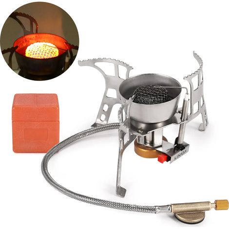 Réchaud à gaz pliable pour le camping, brûleur à gaz, allumage piézo-électrique, coupe-vent, réchaud de randonnée portable pour la cuisine en extérieur. (1/5)