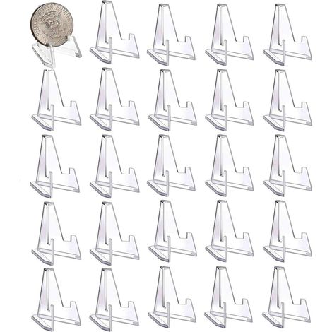 Lot de 25 supports de cartes en acrylique - Mini chevalet transparent - Porte-médailles - Support en acrylique pour cartes, médailles, images, montres de poche (1/5)
