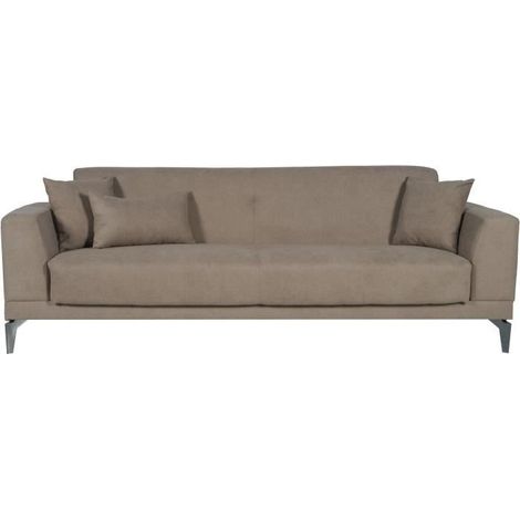 Canapé convertible 3 places - HENRY - Tissu marron - 3 coussins - coffre de rangement - 234 x 85 x 84 cm (1/5)