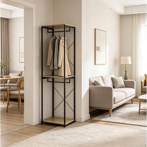 Porta abiti aperto 60 x 40 x 213 cm in MDF e acciaio, nero e rovere HAVRYA (1/5)