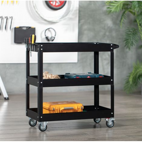 Carro de taller de acero 3 niveles con ruedas, 150 kg, 83 x 35,3 x 76 cm, negro DESVIAE (1/5)