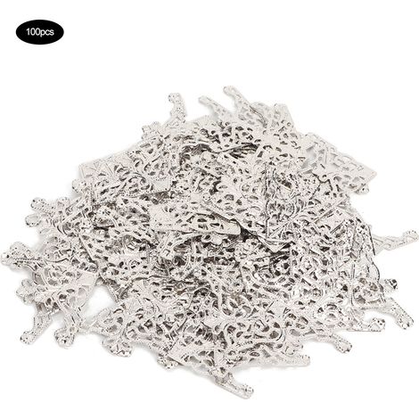 Lot de 100 coins décoratifs en fer style vintage pour bords de bureau, finition blanc argenté, ornements d'angle de table (1/5)