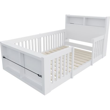 Cama infantil 90 x 190 cm con barreras altas, USB, luz nocturna y almacenaje, blanca (1/5)
