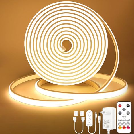 COB LED Strip 10M, Warm White LED Strip with Remote Control, IP65 Waterproof, Flexible, 3000K, Width 10mm, Dimmable, Silicone, Cuttable, 24V Neon Strip for Kitchen, Bedroom, CRI 90 (1/5)