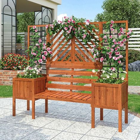 GUTENT Jardinière rectangulaire 170x145x42 cm avec treillis et assise, bois de sapin (1/5)