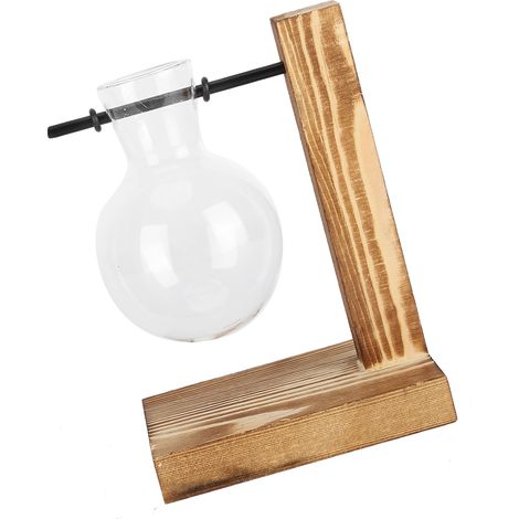 Vase jardinière innovant avec support en bois, vase hydroponique en verre transparent, décoration de bureau - Type A (1/5)