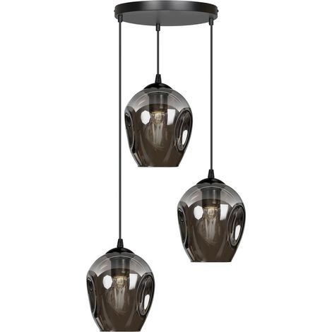 Lampadario 3 Luci Istar Base Tonda In Acciaio Nero E Vetri Fumè (1/5)