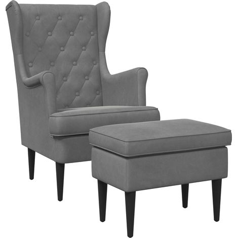 Sillón con Pouf 2 uds. Gris oscuro Terciopelo vidaXL (1/5)
