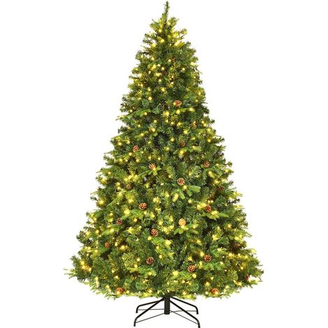 COSTWAY Luz LED Árbol de Navidad Artificial 225CM con Soporte Metálica Material Decoración para Navidad Hogar Fiesta Verde