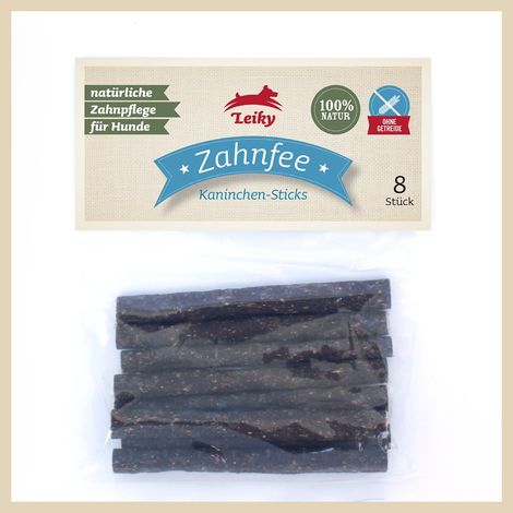 Kaninchenfleischsticks 8 Stück Zahnleckerli reinigt Zähne und stärkt Zahnfleisch Leiky Zahnfee (1/2)