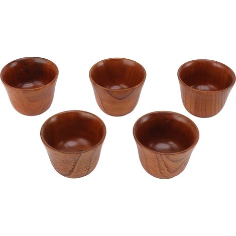 Tasses à thé en bois massif, fabriquées à la main, multifonctionnelles, sûres et écologiques, idéales pour le thé, le café, le vin, la bière et autres boissons chaudes (lot de 5). (1/5)