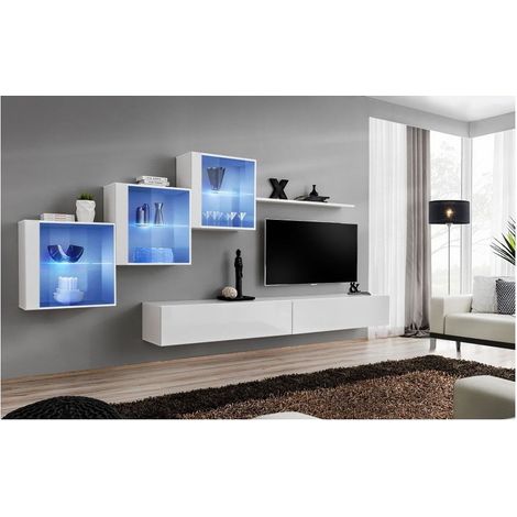 Ensemble meuble TV mural  - Switch XX - 330 cm  x 160 cm x 40 cm - Blanc - Livraison gratuite