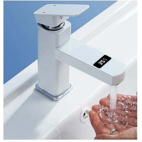 Rubinetto miscelatore per lavabo da bagno in ottone puro, unico nel suo genere, XU, rubinetto miscelatore aeratore per bagno Neoperl, finitura cromata e bianca,-Crezuo