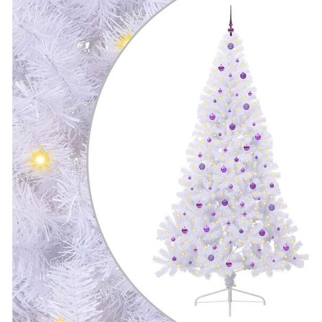 Sapin de Noël artificiel avec 300 lumières LED blanches, 240 cm de haut, en PVC et acier. (1/5)