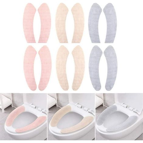 Lot de 6 housses de lunettes de WC douillettes, coussins adhésifs lavables et ajustables, tapis de siège de toilette réutilisables. (1/5)