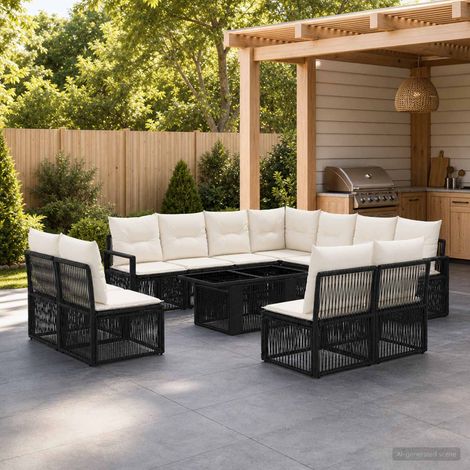 vidaXL Set Divano da Giardino 12 pz Nero e Bianco Crema polyrattan (1/5)
