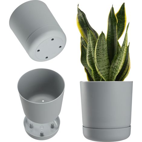 KADAX Blumentopf mit Untersetzer, Pflanzentopf aus Kunststoff, 25 cm, Grau