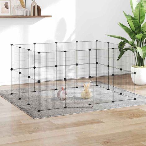 vidaXL Jaula para mascotas de 28 paneles puerta acero negro 140x105x70 cm (1/5)