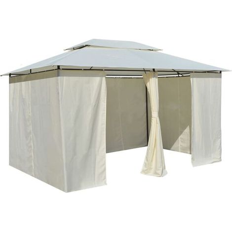 Tonnelle de jardin blanche 4 x 3 m avec rideaux – Abri pour jardin, terrasse et extérieur, ombrage (1/5)