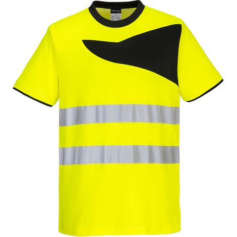 T-shirt de travail haute visibilité respirant anti UV slim Portwest PW2 Jaune / Noir XL (1/2)