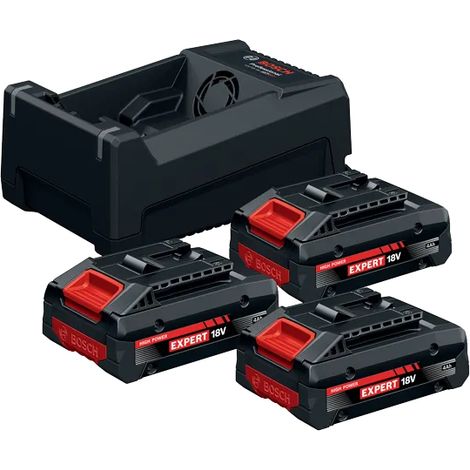 Pack d'énergie 18V : 3x batteries GBA 18V 4.0 Ah + chargeur rapide GAL 12V/18V-80 - BOSCH 0615V0005X