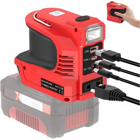 Convient pour l'onduleur de batterie Einhell 18 V, 220V220-230W, générateur de puissance portable, adaptateur de chargeur avec ports USB, prise de type C et AC (1/4)