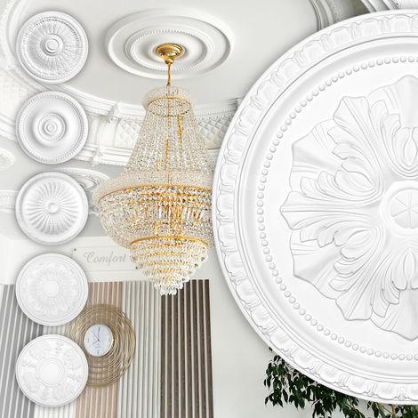 HEXIM Perfect Stuckrosette aus PU, B3048 bis B3121 weiß - Deckenrosette Stuck Wanddeko Wohnzimmer: B3061 - Ø 457mm