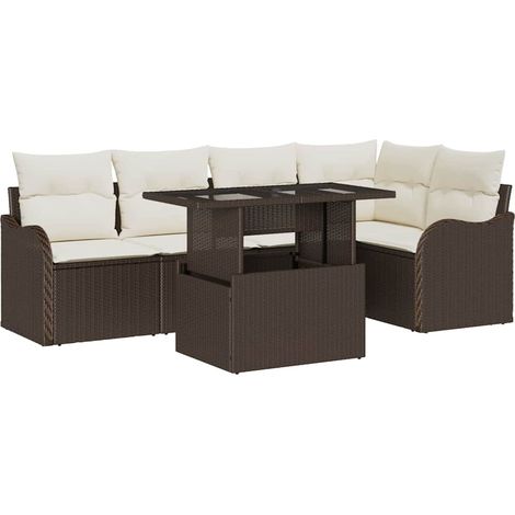 Maison Exclusive - Set da pranzo con cuscino 6 pcs Marrone Poly Rattan