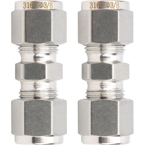 Raccord Compression Inox 316, 2 Pièces Double Bague pour Tube 3/8" Droit (1/5)