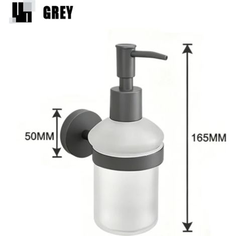 (Gris A) Distributeur mural de savon/gel hydroalcoolique en laiton nickelé brossé moleté, support pour flacon en verre, accessoires de salle de bain (1/5)