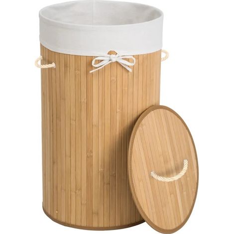 Panier à linge rond en bambou : Pratique et écologique pour une buanderie organisée. (1/5)