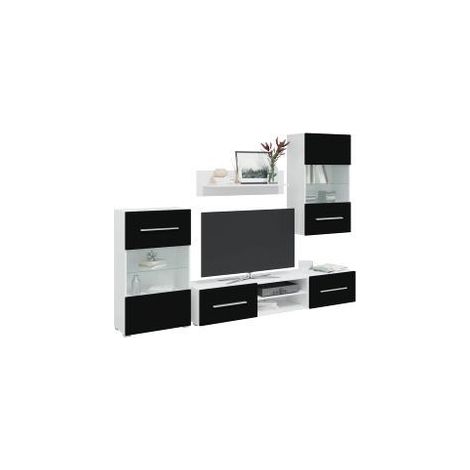 Meubles TV avec lumière LED 5 pcs noir mat bois d'ingénierie (1/5)