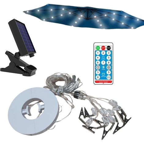 Lumières pour Parasol de Terrasse - Lampes Solaires pour Parapluie Extérieur Jardin - Éclairage d'Ambiance 8 Modes Étanche pour Décoration Extérieure Piscine Plage Jardin (1/5)