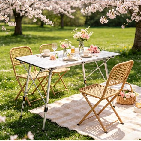 Mesa plegable camping regulable en altura aluminio OKMYHOME (1/5)