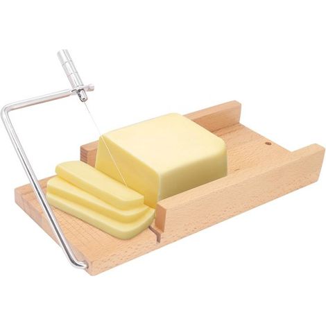 Cortador de queso de alambre - Cuchillo para queso en bloque - Porcionador de queso - Base de madera - 26 cm de largo - Madera natural (1/5)