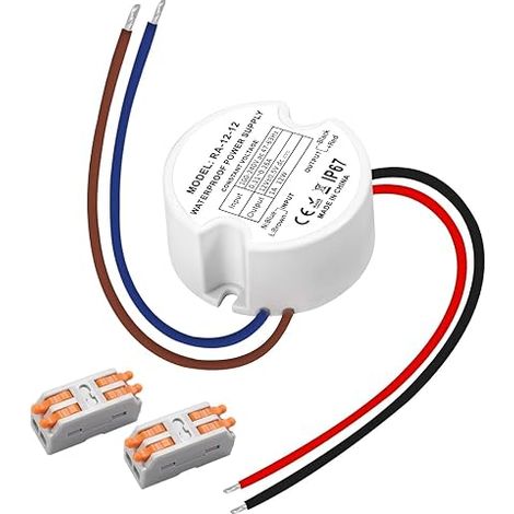 Waterproof LED Transformer 12 V 12 W 1 A for Indoor and Outdoor Use, Compact Round Design Ø48 mm with Double Connectors, for LED Strips, Spotlights and Decorative Lighting in Terraces and Gardens (1/5)