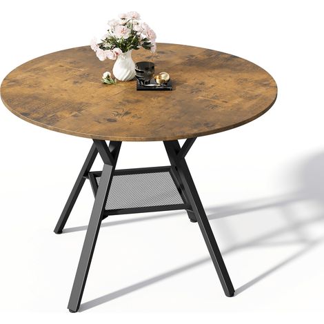 Esstisch Runde mit 100 cm Bealife Metallgestell Holzplatte Ablagefächer Darunter für 6 Personen Vintage